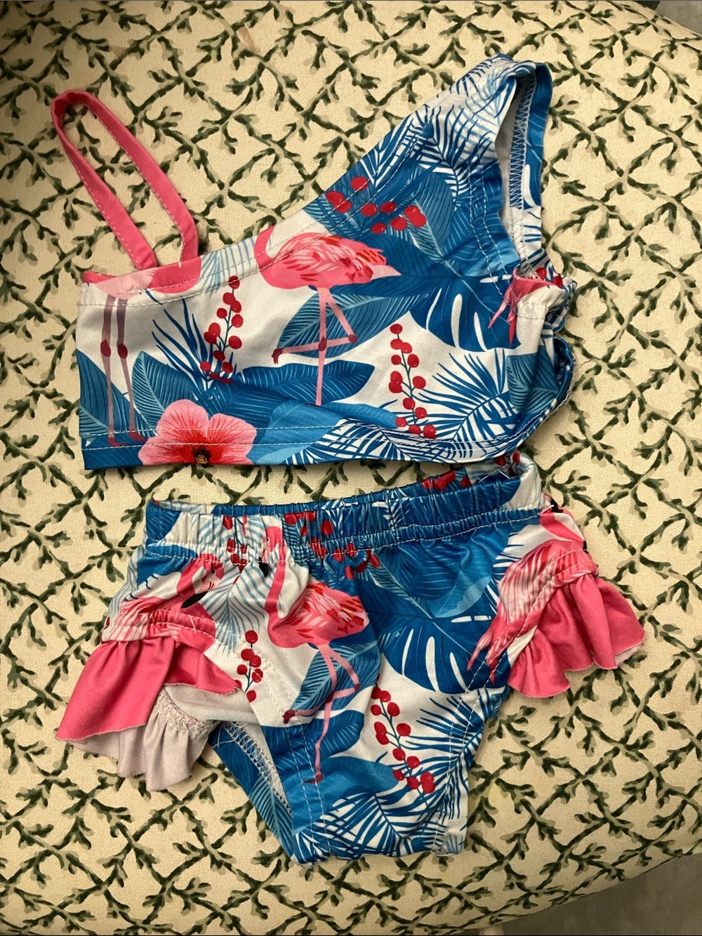 Girls' Tropical Flamingo Two-Piece Swim Set - Pink & Blue